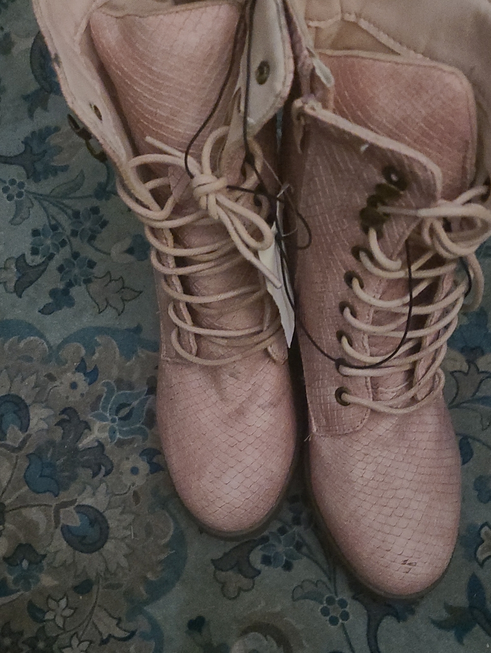 Women's Lace-Up Ankle Boots in Blush Pink